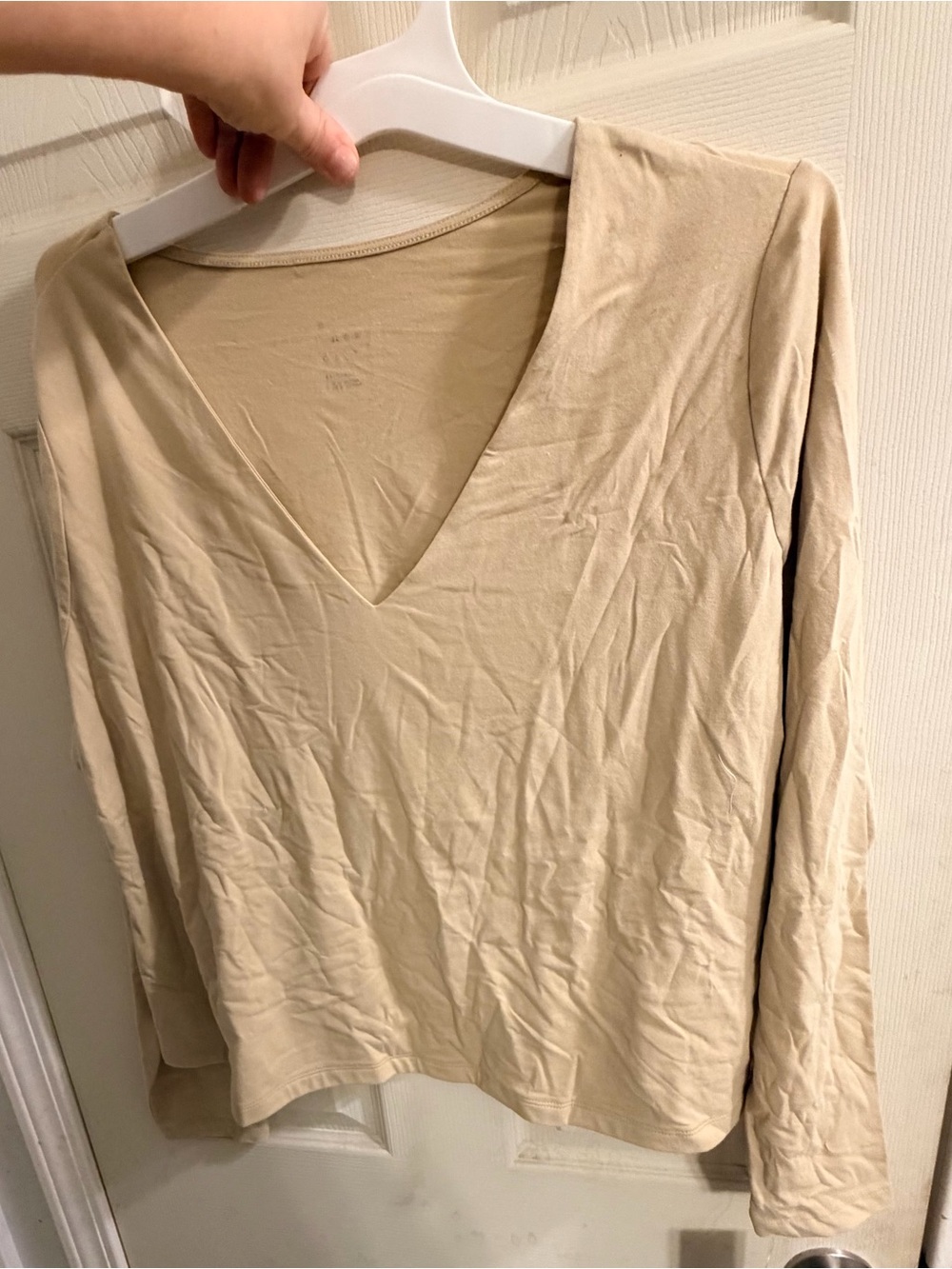 H&M Beige V-Neck Long Sleeve Tee